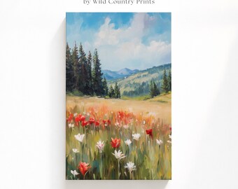 Wildflower Canvas Art Indian Paintbrush Meadow Print Mountain Valley Landscape Western Floral Wall Decor Alpine Botanical Canvas Lodge Decor