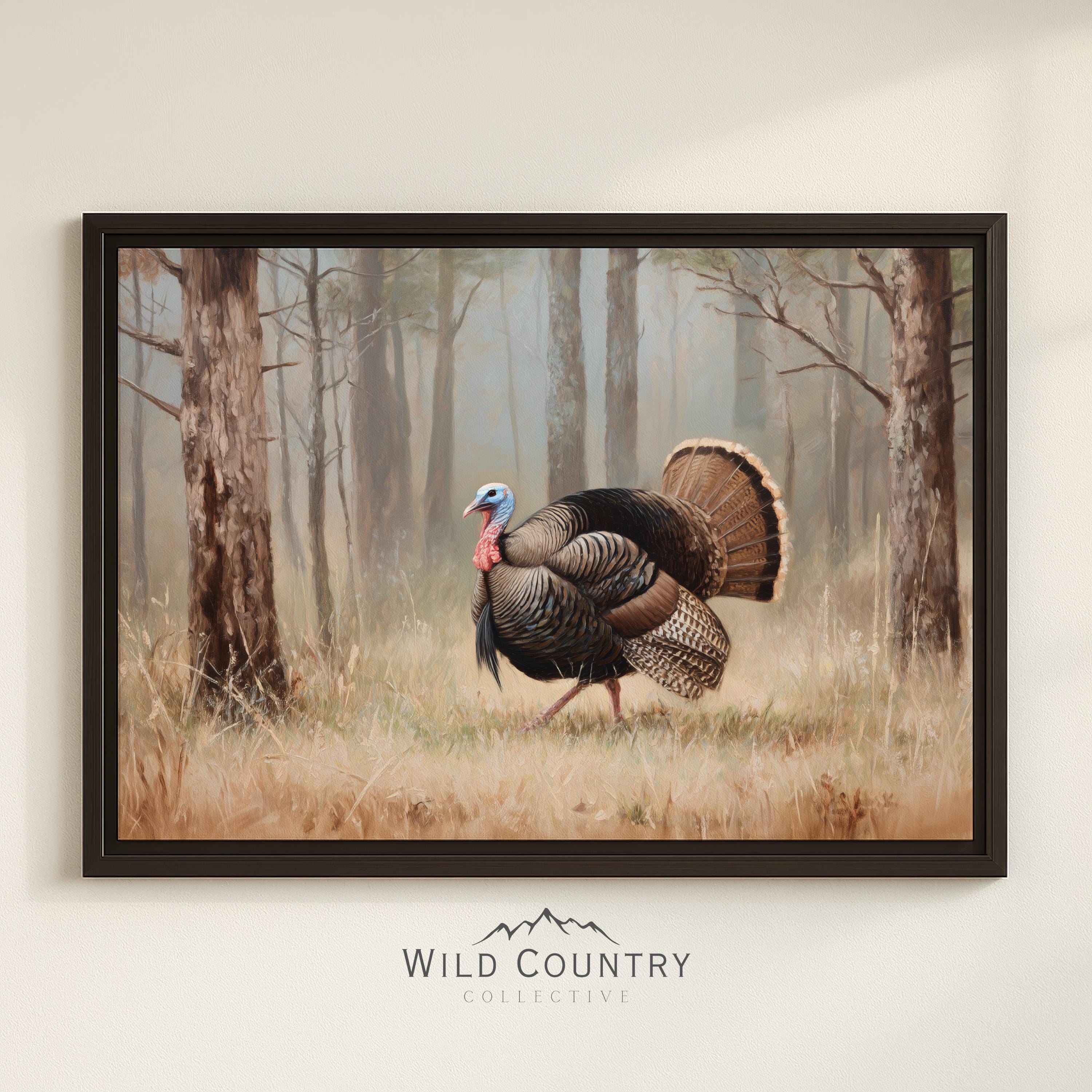 Framed Wild Turkey Forest Canvas Wall Art Woodland Wildlife