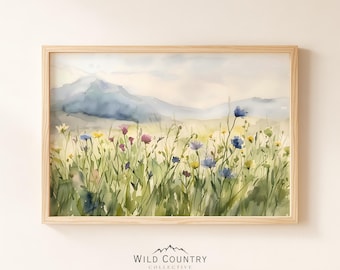 Watercolor Wildflowers Painting, Floral Watercolor Poster, Wildflower Field Wall Art, Country Farmhouse Decor, Watercolor Flower Field Print