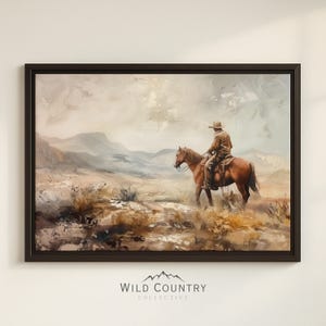 Framed Western Cowboy Canvas Vintage Mountain Painting Cowboy Print on Canvas Western Wall Art Montana Decor Horse Painting Sunset Wall Art