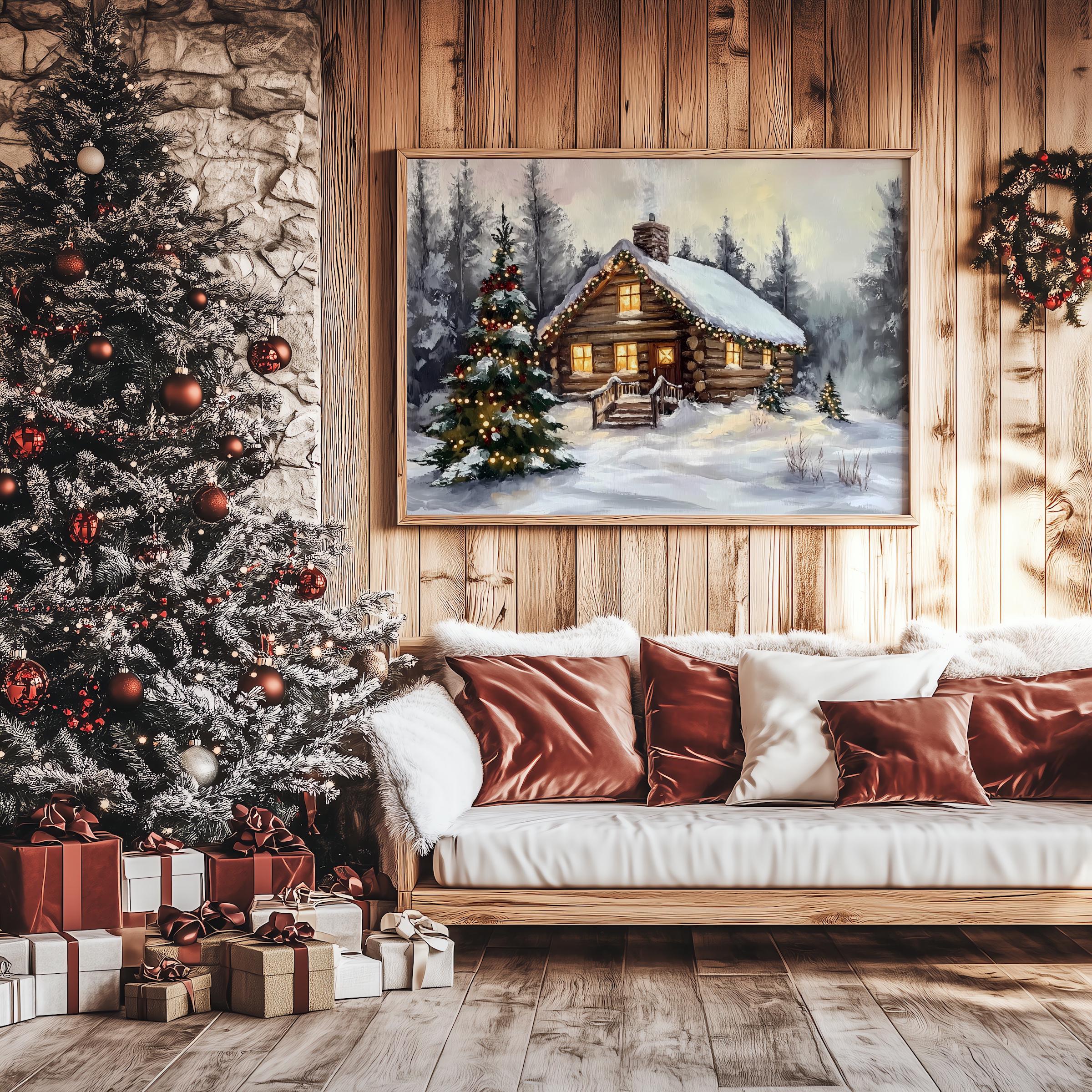 Printable Winter Wonderland Cabin Art, Vintage Wall Art, Log Cabin Decor,  Winter Forest Painting, Snowy Pine Tree Art, Christmas Wall Decor - Etsy, image size:2400x2400