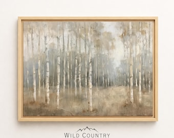 Framed Aspen Tree Canvas Print Neutral Forest Wall Art Cabin Bedroom Nature Landscape Painting Boho Decor Beige Landscape Art with Frame