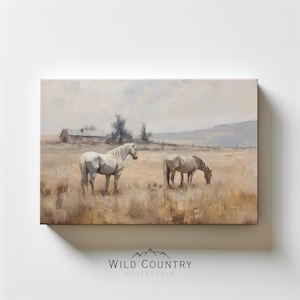 White Horse Wall Art Canvas Vintage Horse Print Farm Decor Western Wall Art Farmhouse Painting Equestrian Artwork Antique Landscape Country
