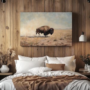 Western Gift for Bison Lover Buffalo Wall Art Canvas Wall Hanging Rustic Wildlife Gift for Friend Buffalo Decor for Western Bedroom Vintage