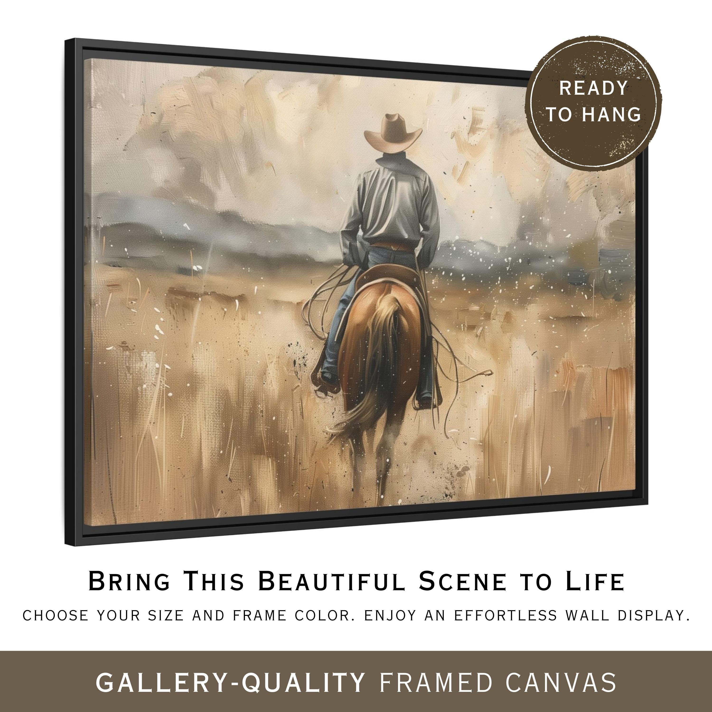 Chen Lin Poster décoratif sur toile de cowboy occidental noir et blanc - Pour chambre à coucher, cuisine, bureau, maison - 30,5 x 45,7 cm