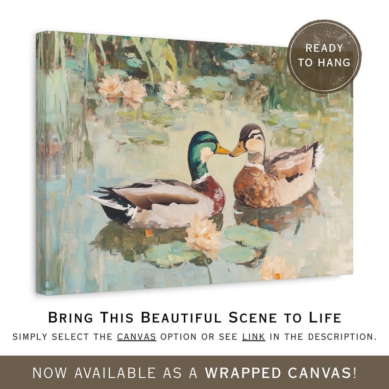 Love Birds Mallard Ducks Oil Painting, His & Hers Gift, Vintage Duck Poster Print, Mallard Duck Decor, Farmhouse Wall Art, Gift for Couples image 10