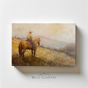 Rustic Cowboy Canvas, Riding off into the Sunset Painting, Farmhouse Wall Decor, Country Western Painting, Old West Theme Nursery Decor