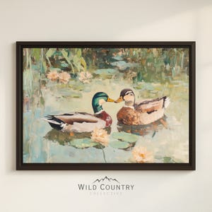 Framed Love Bird Mallard Duck Painting His & Hers Gift Vintage Duck Canvas Mallard Duck Decor Farmhouse Wall Art Romantic Gift for Couples