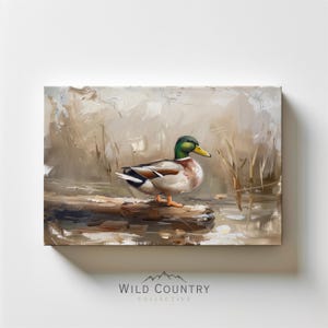 Rustic Mallard Duck Canvas, Woodland Nursery Wall Art, Farmhouse Art, Vintage Duck Oil Painting Print on Canvas, Ready to Hang Wall Decor