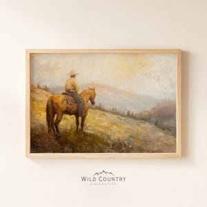 印刷可能なカウボーイの絵画、農家の壁の装飾、古い西部をテーマにした子供部屋の装飾、ビンテージのカウボーイの夕日のアートプリント、カントリーウエスタンの絵画