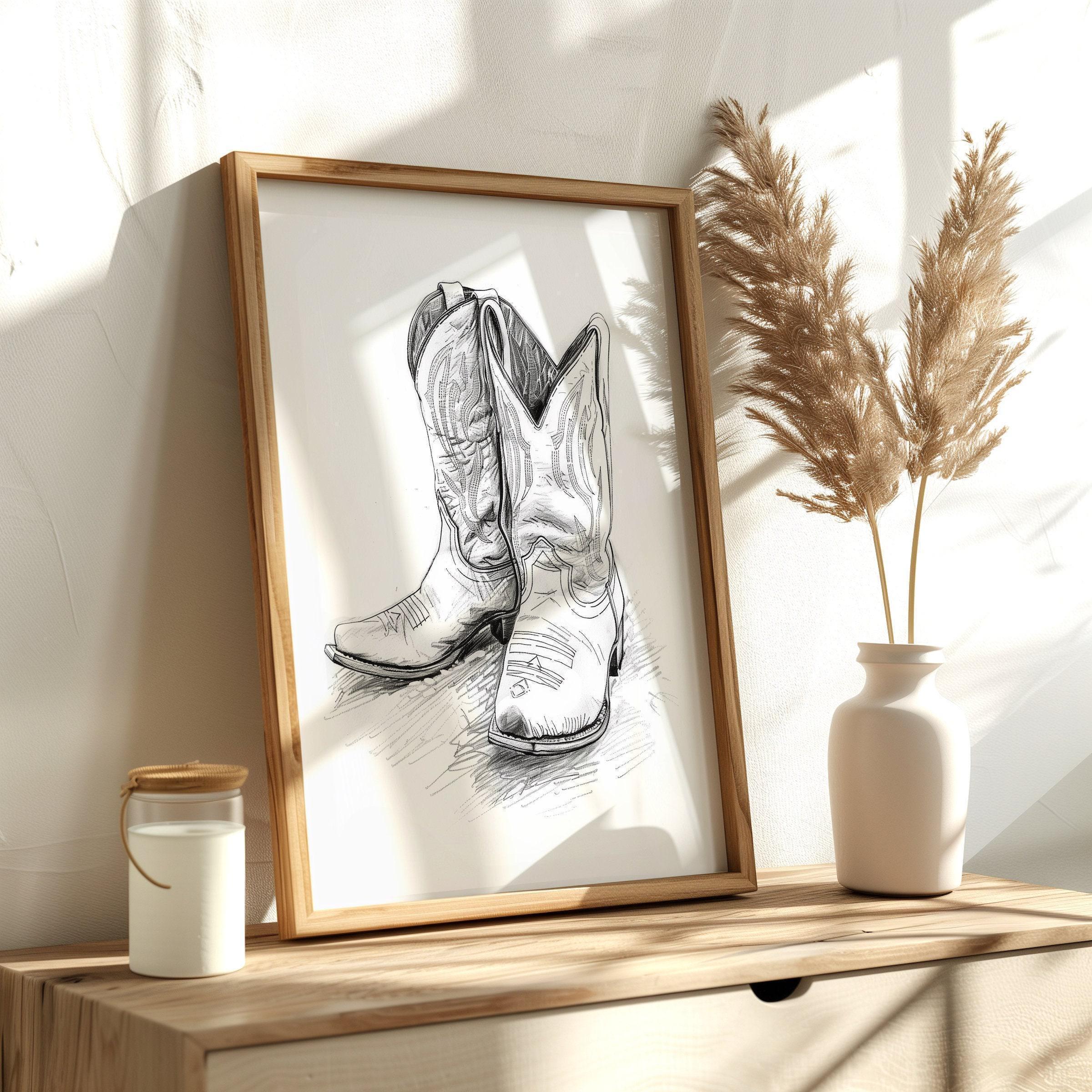 Publicité Imprimée Vintage Cowtown – Bottes De Cowboy Imprimé – Décoration Murale