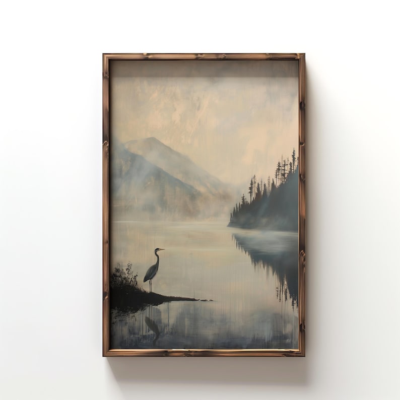 a painting of a bird is hanging on a wall