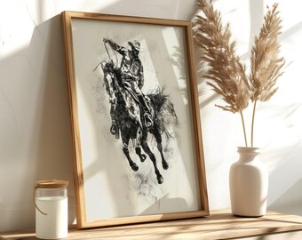 ロデオカウボーイスケッチウォールアート、跳ねる馬の絵