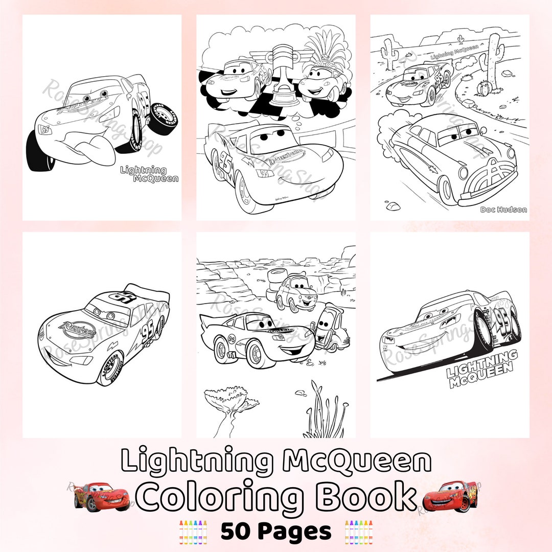 50 Pages Cars Coloring Book, Lightning Mcqueen Coloring Sheet, Cars