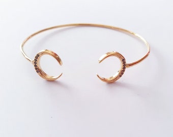 Design bracelet, bangle, bangle with crescent moons with crystals Boho bangle, Bohemian moon bracelet