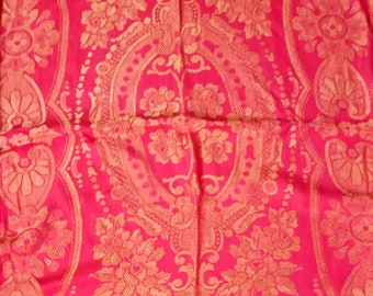 Antique quilt damask, brocade, Spanish  from 1900 in beautiful shades of magenta, fuchsia and gold. Modernist design