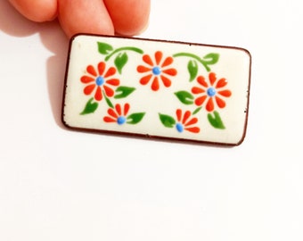 Antique floral enamel ceramic brooch from the 30s German, Art Déco brooch, vintage flower brooch, repurposed jewelry,