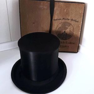 Top hat Opera Silk, folding collapsible from Germany 1920 Luxury Victorian, foldable hat Chapeau Claque Steampunk Size M  55.5