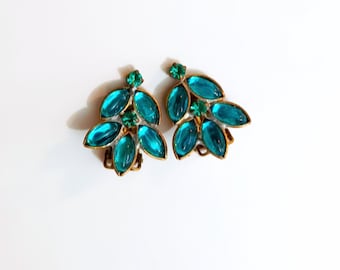 Turquoise Earrings Vintage Czech glass, Rhinestones jewel earrings, bohemian earrings Handmade