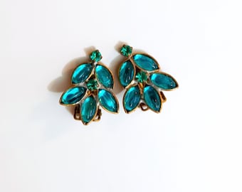 Turquoise Earrings Vintage Czech glass, Rhinestones jewel earrings, bohemian earrings Handmade