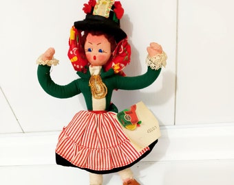 Vintage Folk Art Doll handmade from Portugal, Mascotes De Maria Helena  Artist Doll, numbered Mid Century Traditional 1950s