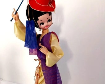 Art Doll from Korea 60s, Girl, Women with traditional clothes, Kimono Vintage Collectible, Asian doll Bradley