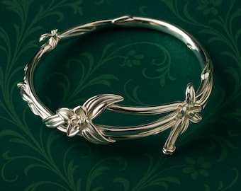 Vintage Art Nouveau bracelet silver Floral Magnolia bracelet, romantic style