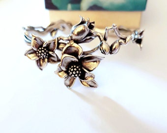 Spectacular vintage Art Nouveau bracelet plated in sterling silver Floral Magnolia bracelet, wedding jewelry bracelet romantic style