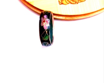 Vintage Cloisonne Ring, enameled, BLACK Model floral flower Cherry Blossom, Black, Gift, Bohemian enamel ring Art Nouveau Size 8 1/4