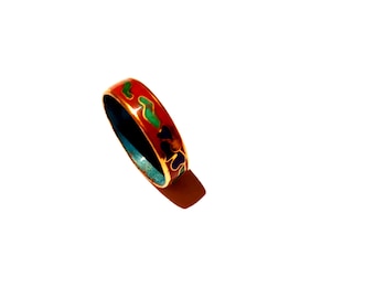 Vintage Cloisonnéring, emalj, Art Nouveau Boho-design Vit Storlek 9