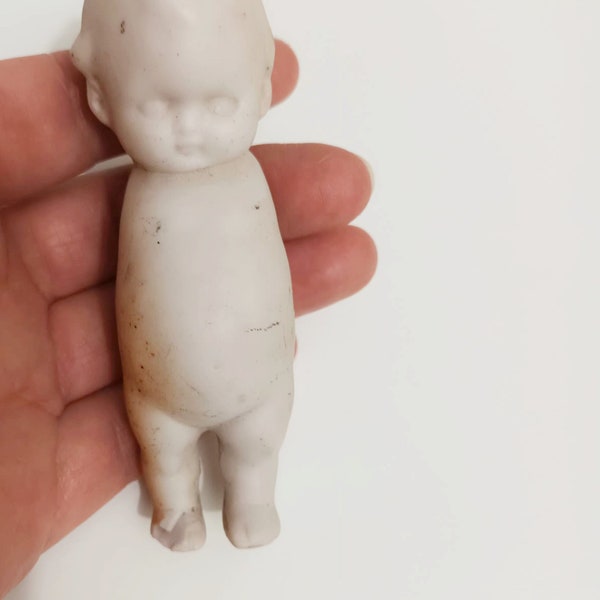 Antique German porcelain bisque doll part, broken and damaged with Rust marks or Hairlines part, excavated, Vintage Doll from Germany