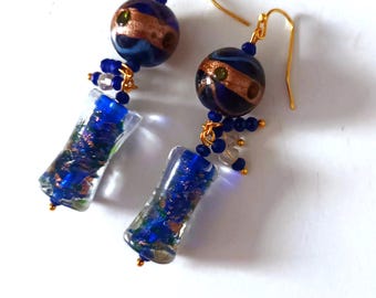 Blue Earrings Vintage Czech glass, Murano antique beads jewel earrings, bohemian earrings Handmade Artdéco 30s romantic, gift Christmas