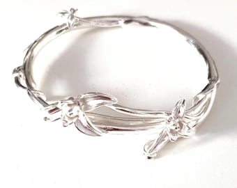 Vintage Art Nouveau bracelet silver Floral Magnolia bracelet, romantic style