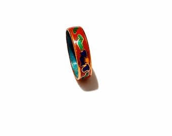 Vintage Cloisonnéring, emalj, Boho Art Nouveau-stil, Brun Storlek 9