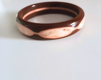 Spectacular bracelet, vintage 70's celluloid bracelet, galatite tortoiseshell and beige Bangle Mood style