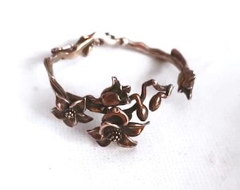 Bracelet Art Nouveau plated in silver and brass Floral Magnolia bracelet, wedding jewelry bracelet romantic style
