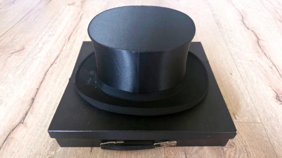 Antique Silk Top Hat • Collapsible Victorian Style, Size M, Original Hatbox Germany