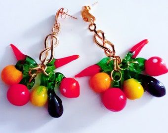 Fruits Murano glass Beads Earrings vintage, bouquet and tropical earrings