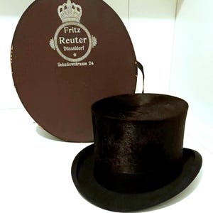 Espectacular Sombrero de copa Chistera antigua de Alemania 1900 con sombrerera talla L 57 calidad de lujo Sombrero Opera