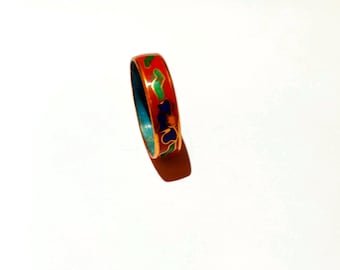 Vintage Cloisonne Ring, enameled, floral flower Cherry Blossom, White Size 9