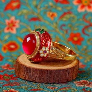 Cloisonne Golden plated Ring, Vintage design Multi Coloured enameled  egyptian style, Ethnic