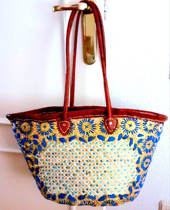 Capazo Bolso étnico Africano Con Flores Bordadas Vintage En | Etsy