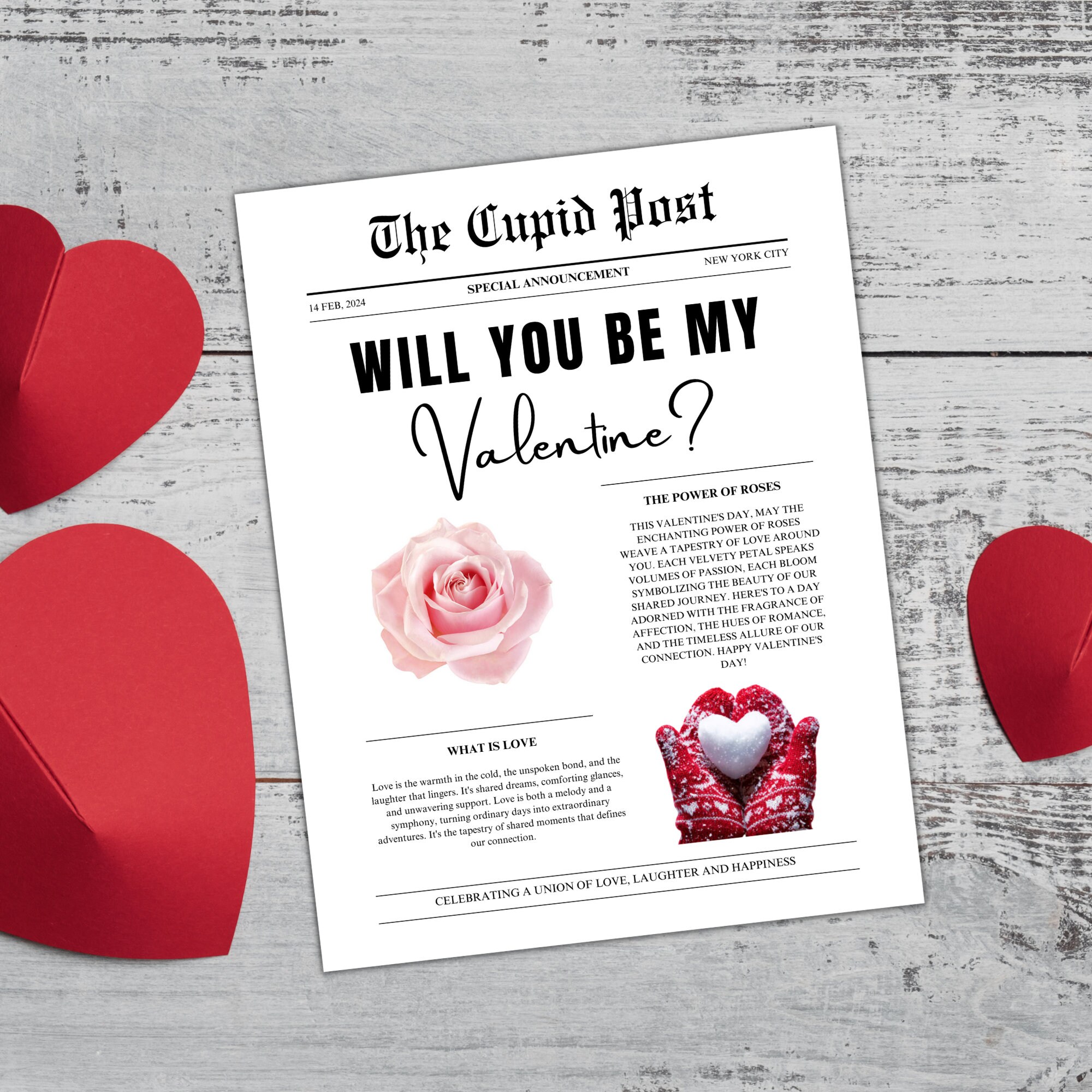 Valentines Cupid Post Newspaper Editable Canva Template Custom Valentines Cupid Post Newspaper Editable Canva Template Custom