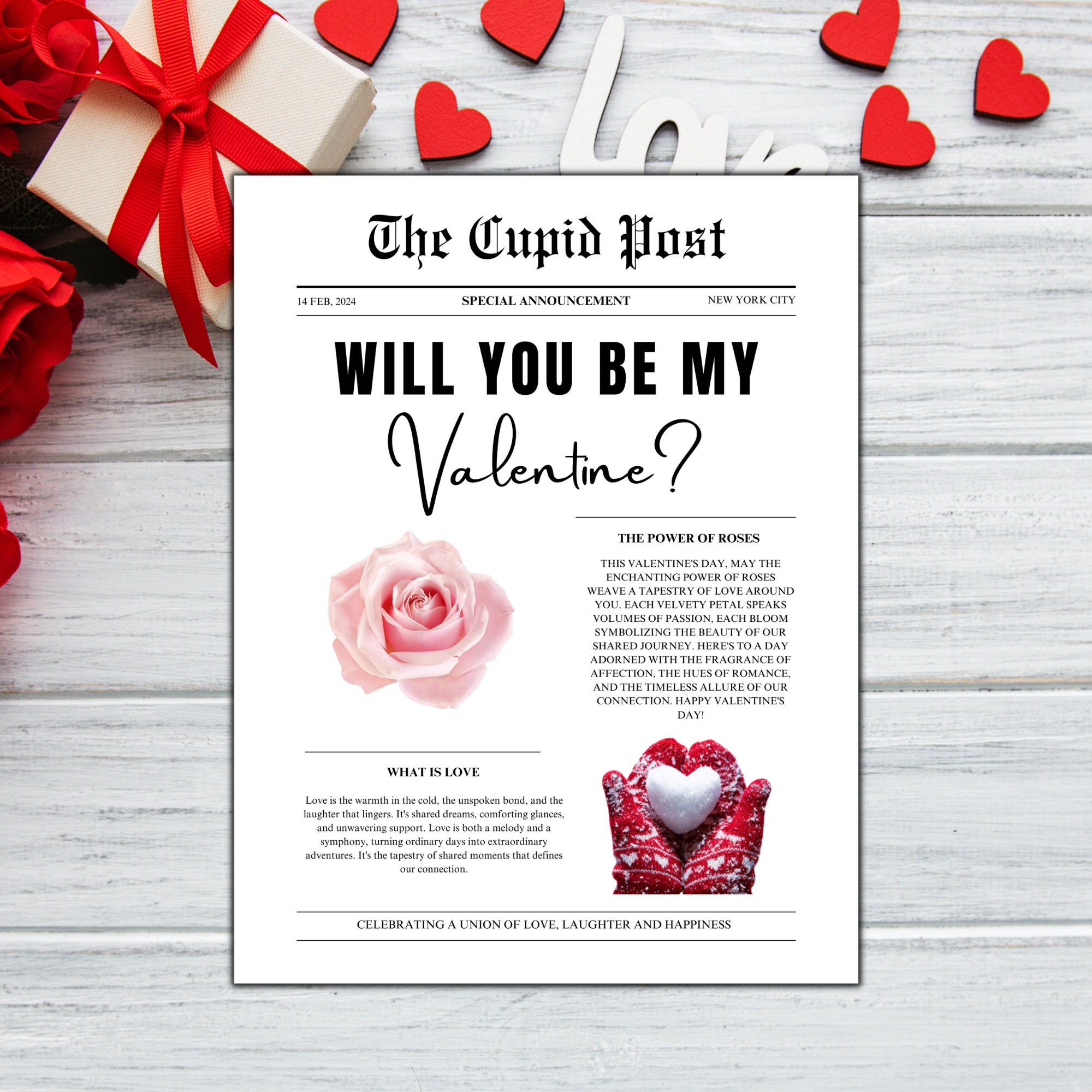 Valentines Cupid Post Newspaper Editable Canva Template Custom Valentines Cupid Post Newspaper Editable Canva Template Custom