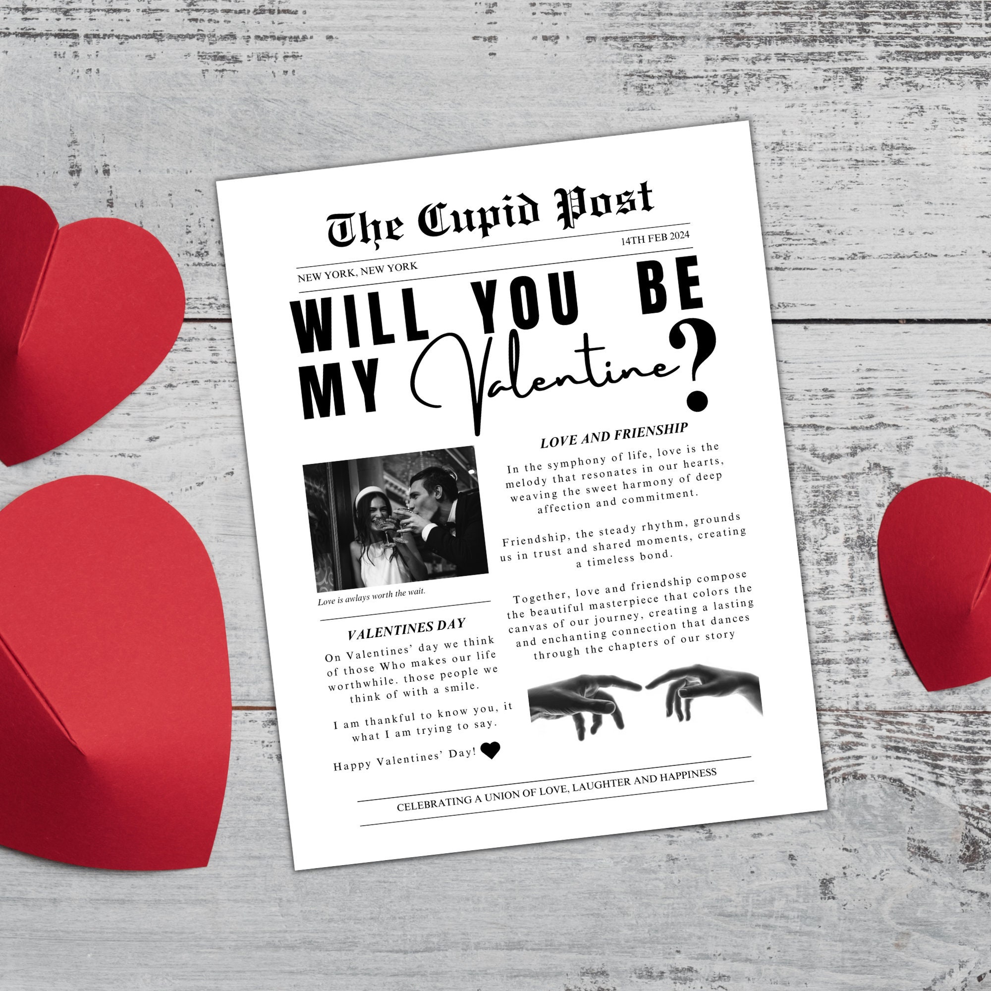 Valentines Cupid Post Newspaper Editable Canva Template Custom Valentines Cupid Post Newspaper Editable Canva Template Custom