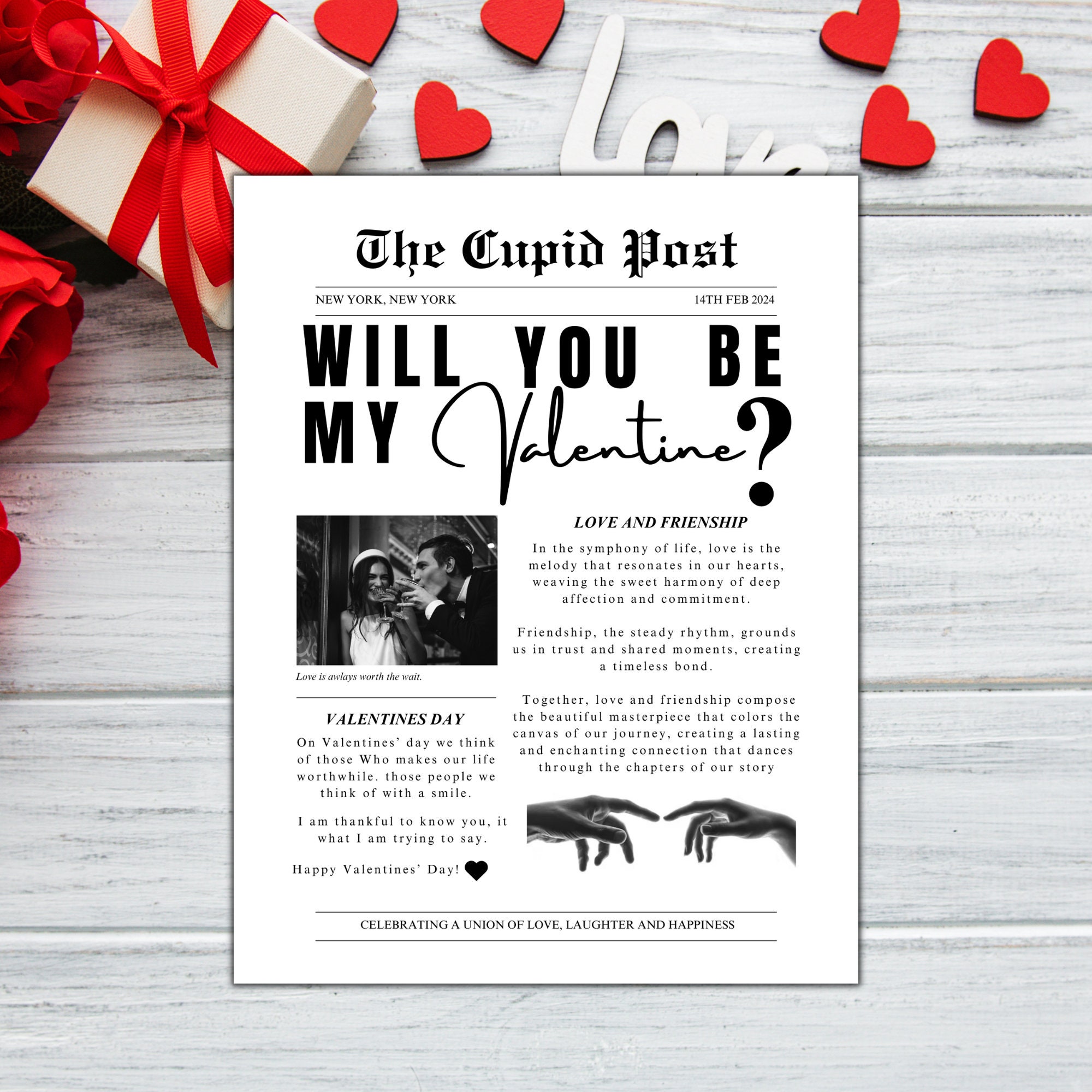 Valentines Cupid Post Newspaper Editable Canva Template Custom Valentines Cupid Post Newspaper Editable Canva Template Custom