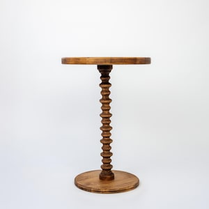 Dark Brown Side Table With Turned Legs, Antique Barley Twist Table, Rustic Farmers Stool, Country Home Decor, Vintage French Pedestal Leg