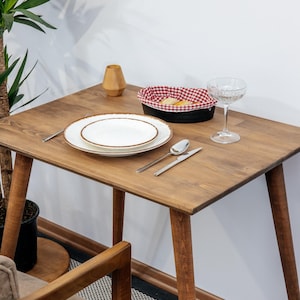 Small Space Dining Table, Square Dining Table, Dark Walnut Wood 2 to 4 Person Dining Room Table, Kitchen Furniture, Walnut Colored Table