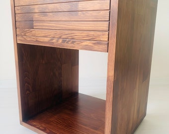 Unique Style Nightstand, Walnut Colored Bedside Table, Night Table, Mid Century, Handcrafted, Wooden Gifts for Women, Nightstand with Drawer