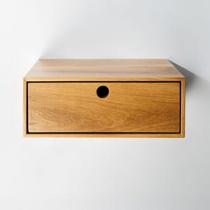 Oak Floating Nightstand with Drawer, Scandinavian Bedside Table, Minimalist Oak Furniture, Bedroom Table, Nightstand Organizer, Oak Shelf